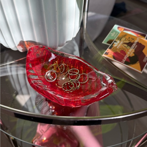 Murano Italian Blown Red Glass Art Bowl - Picture 3 of 4